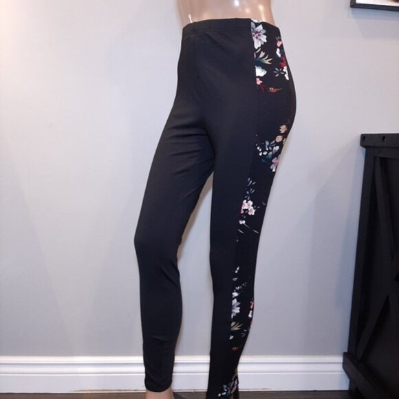 3/$20 Emery Rose High Waist Leggings Floral Spliced Side Striped Contrast Skinny - Picture 6 of 13